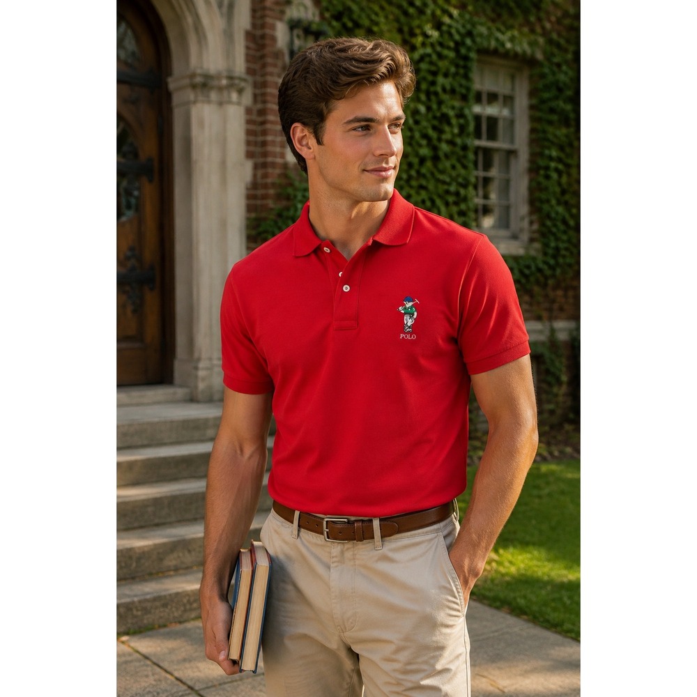 Polo Ralph Lauren Polo Bear Polo Shirt Men's M Red Equestrian Cotton